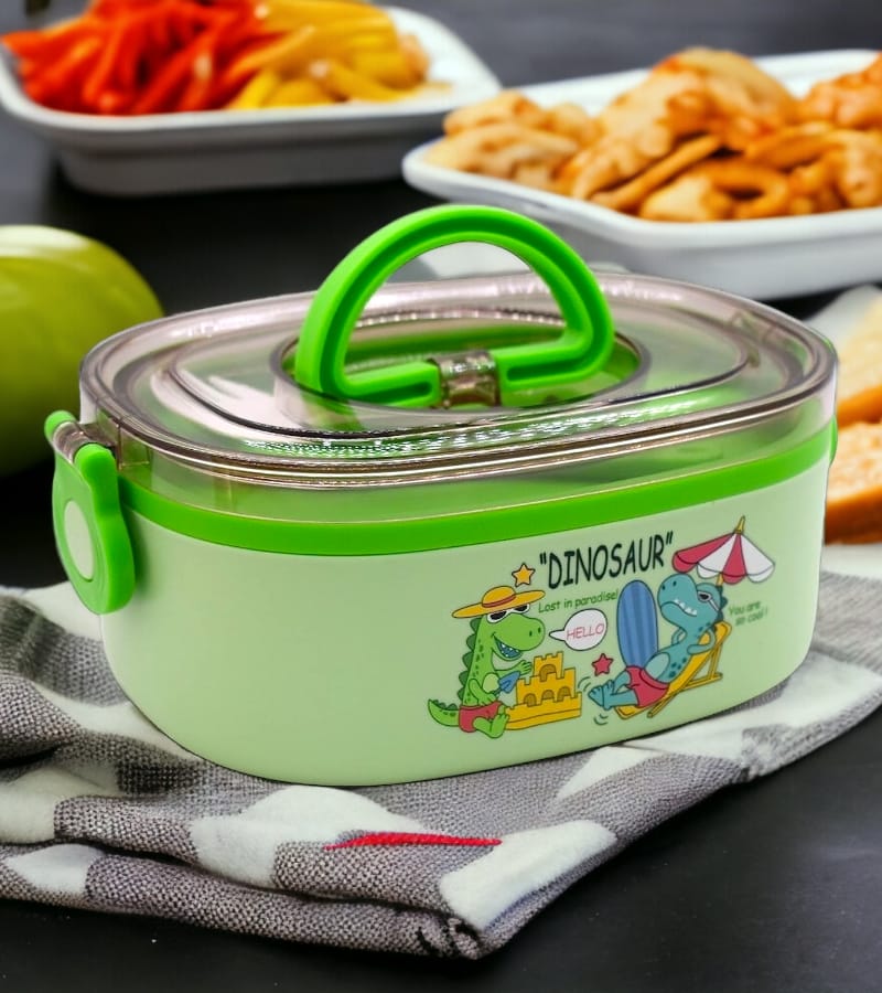 Dinosaur Lunch Box with Spoon - Compartment Lunch Box - Tiffin Box for Kids (Green)